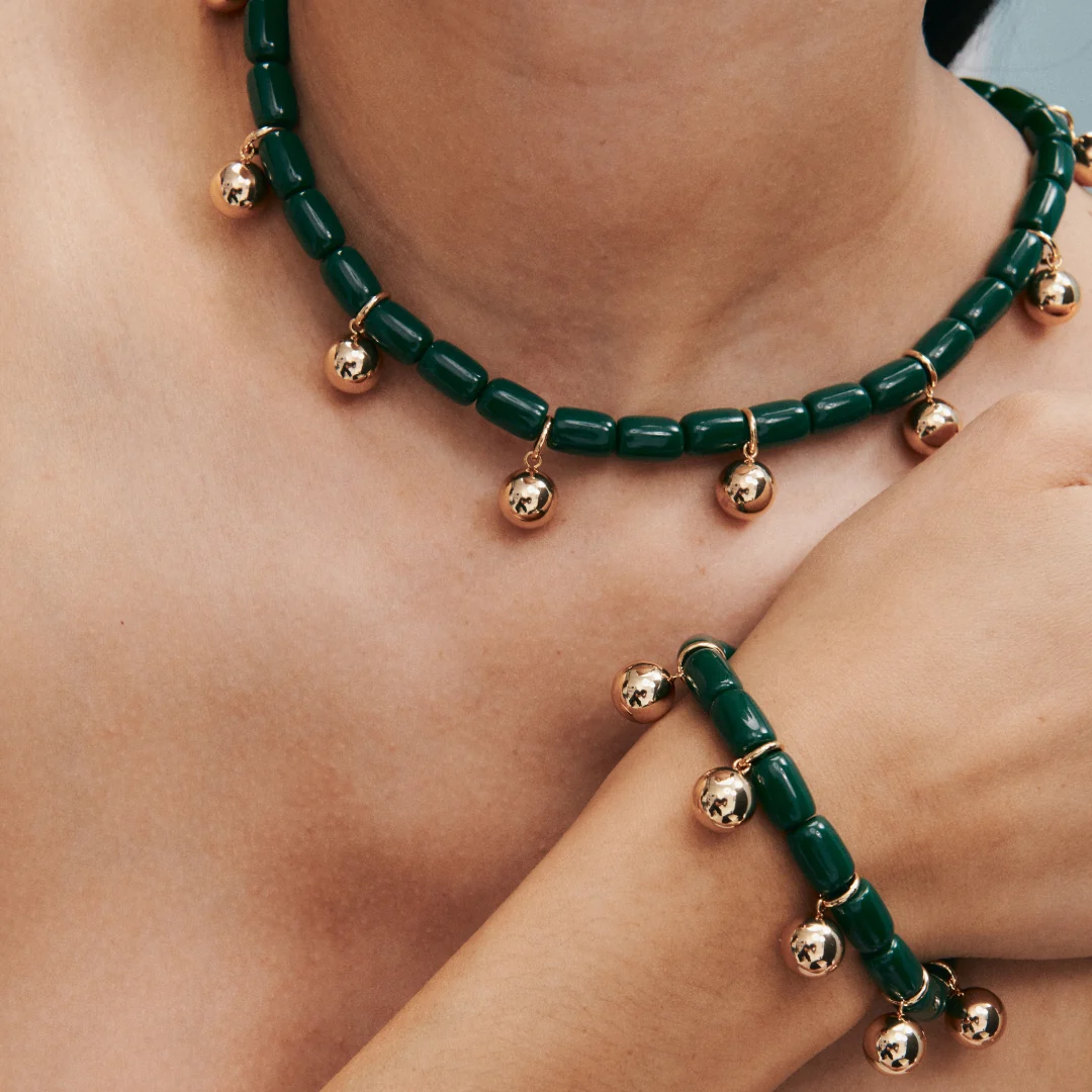 Resin Necklace - Forest Green/Gold - Image 3