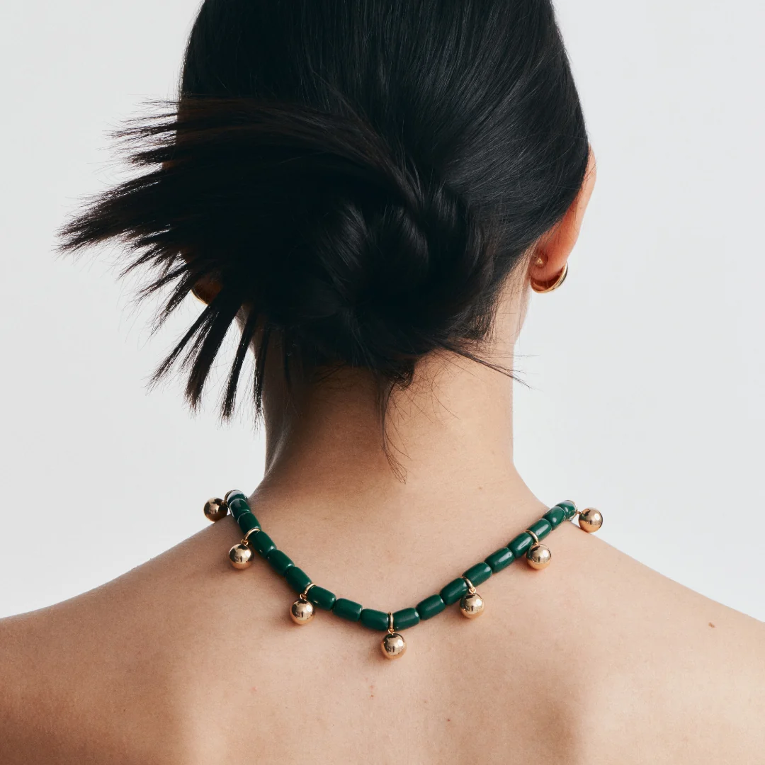 Resin Necklace - Forest Green/Gold - Image 5